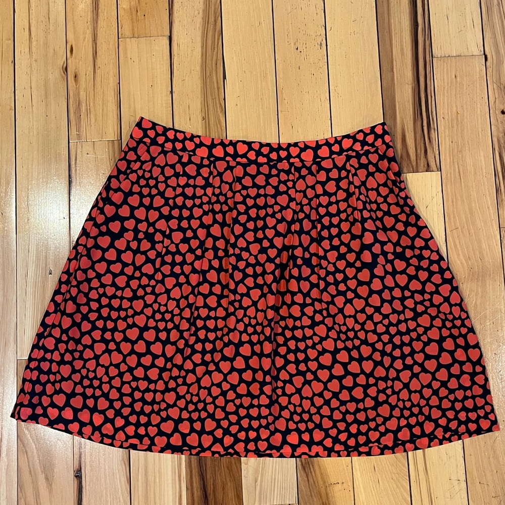 J Crew Red and Black Heart Print Skirt size 10